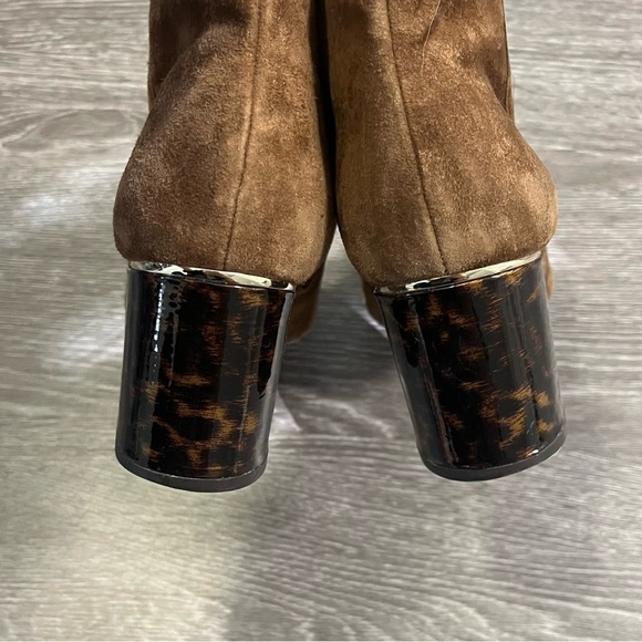 Ann Taylor Womens Tortoise Heel Ankle Boots Size 7.5 Brown Suede Side Zip Gold - Picture 5 of 9